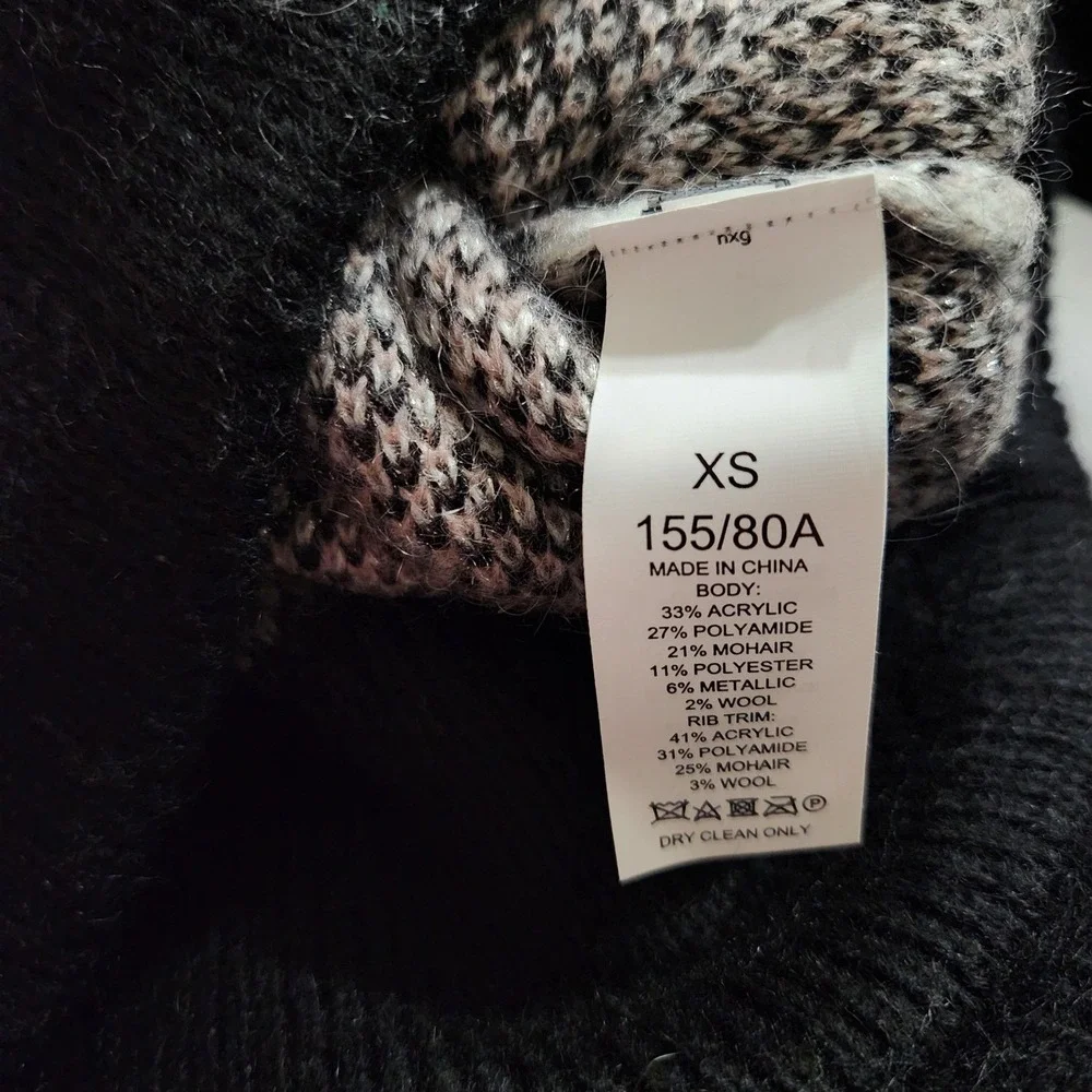 Kate‎ Spade Playful Spade Geo Mock Neck Sweater Black White Sparkle XS NWOT